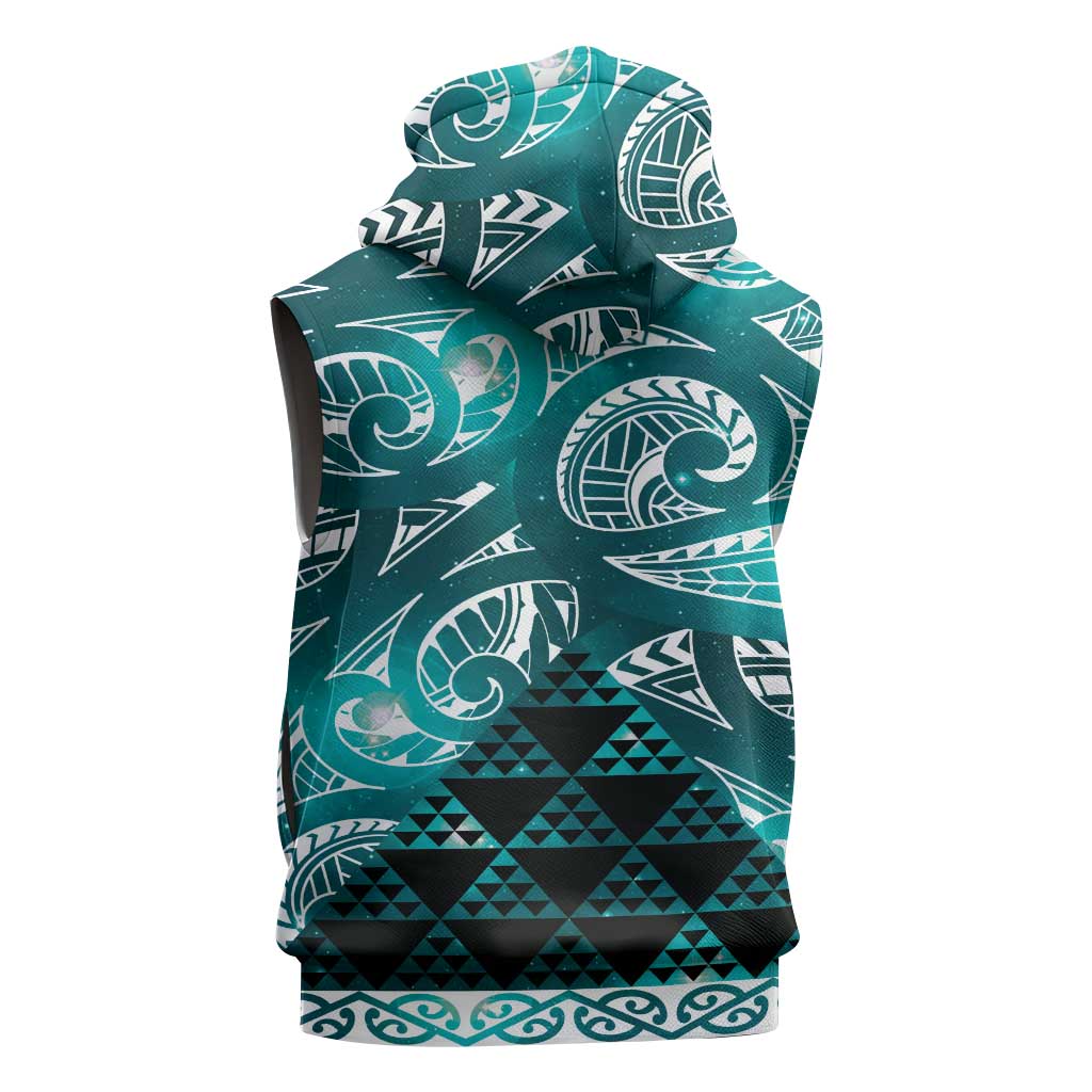 Matariki New Zealand Sleeveless Hoodie NZ Niho Taniwha Maori New Year Cyan Galaxy