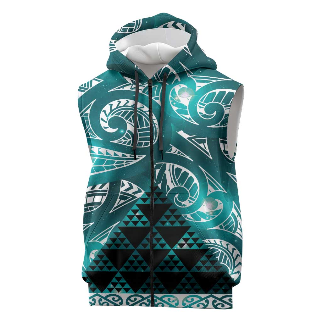Matariki New Zealand Sleeveless Zip Hoodie NZ Niho Taniwha Maori New Year Cyan Galaxy