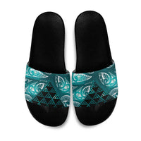 Matariki New Zealand Slide Sandals NZ Niho Taniwha Maori New Year Cyan Galaxy
