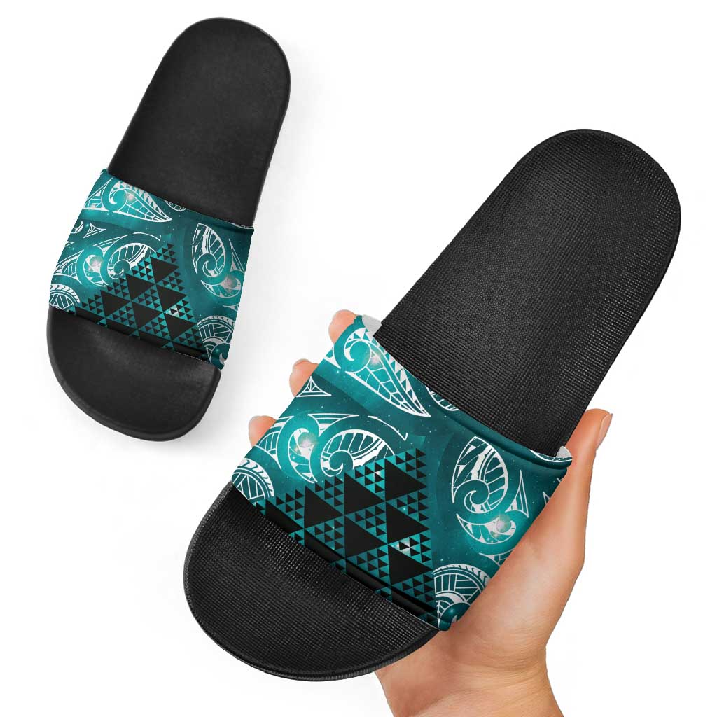 Matariki New Zealand Slide Sandals NZ Niho Taniwha Maori New Year Cyan Galaxy