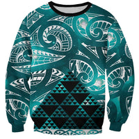 Matariki New Zealand Sweatshirt NZ Niho Taniwha Maori New Year Cyan Galaxy