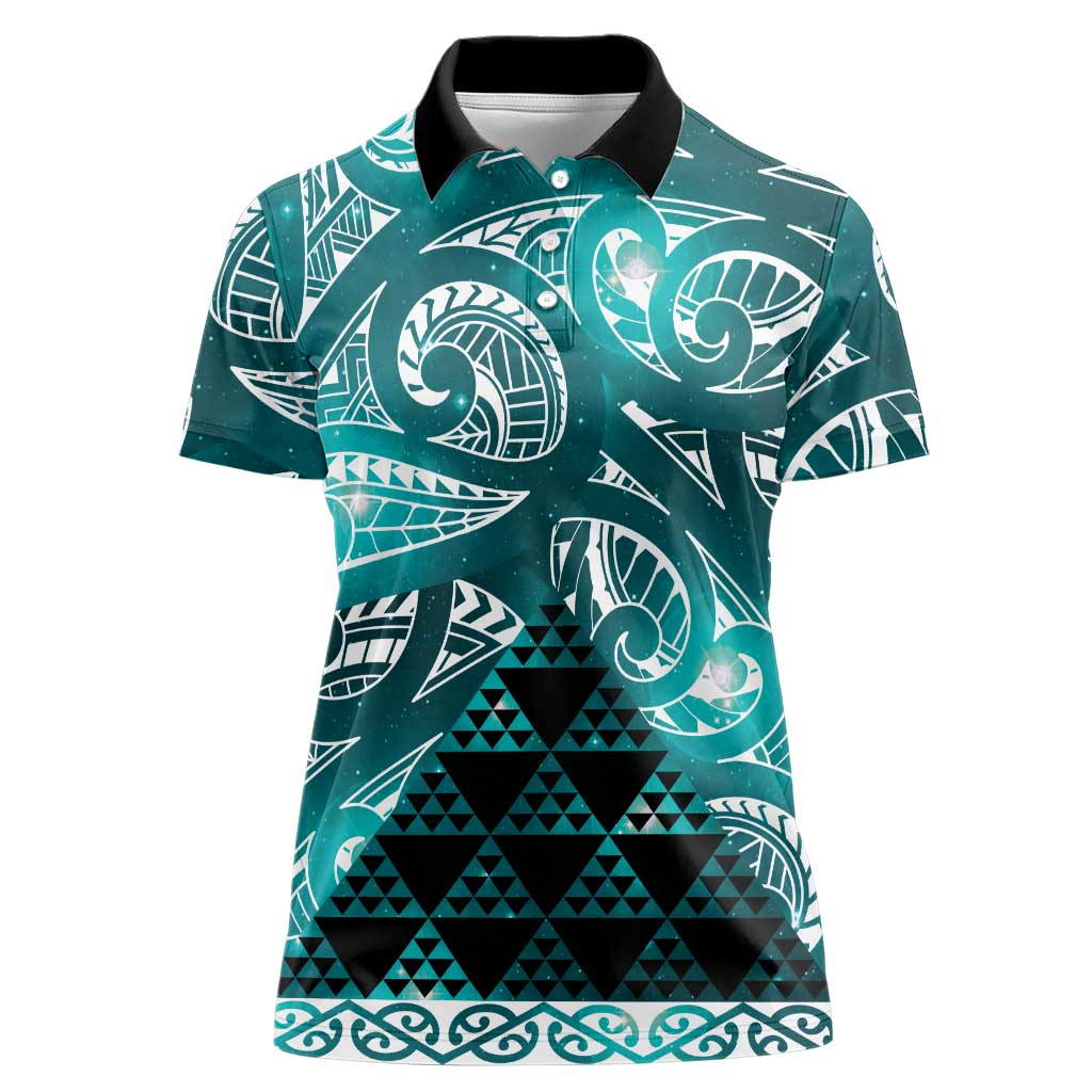 Matariki New Zealand Women Polo Shirt NZ Niho Taniwha Maori New Year Cyan Galaxy LT14 Female Cyan - Polynesian Pride