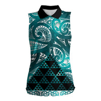 Matariki New Zealand Women Sleeveless Polo Shirt NZ Niho Taniwha Maori New Year Cyan Galaxy LT14 Female Cyan - Polynesian Pride