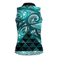 Matariki New Zealand Women Sleeveless Polo Shirt NZ Niho Taniwha Maori New Year Cyan Galaxy LT14 - Polynesian Pride