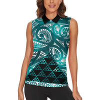 Matariki New Zealand Women Sleeveless Polo Shirt NZ Niho Taniwha Maori New Year Cyan Galaxy LT14 - Polynesian Pride