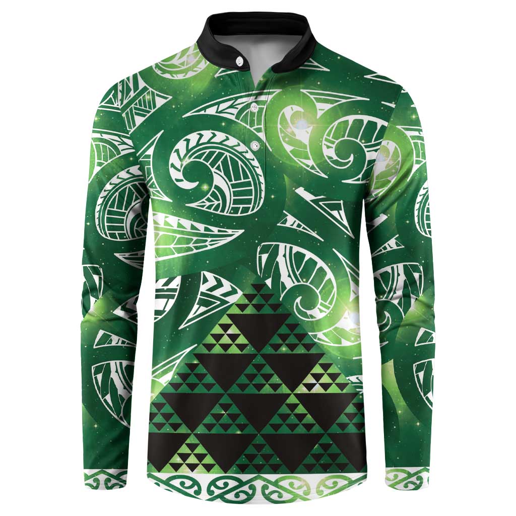 Matariki New Zealand Button Sweatshirt NZ Niho Taniwha Maori New Year Green Galaxy