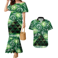 Matariki New Zealand Couples Matching Mermaid Dress and Hawaiian Shirt NZ Niho Taniwha Maori New Year Green Galaxy LT14 Green - Polynesian Pride