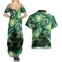 Matariki New Zealand Couples Matching Summer Maxi Dress and Hawaiian Shirt NZ Niho Taniwha Maori New Year Green Galaxy LT14 - Polynesian Pride