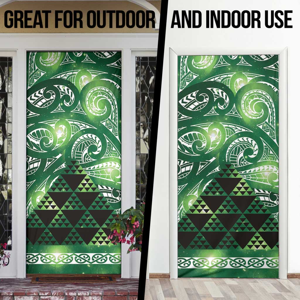 Matariki New Zealand Door Cover NZ Niho Taniwha Maori New Year Green Galaxy