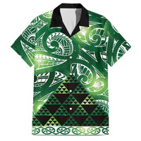 Matariki New Zealand Family Matching Off Shoulder Short Dress and Hawaiian Shirt NZ Niho Taniwha Maori New Year Green Galaxy LT14 Dad's Shirt - Short Sleeve Green - Polynesian Pride