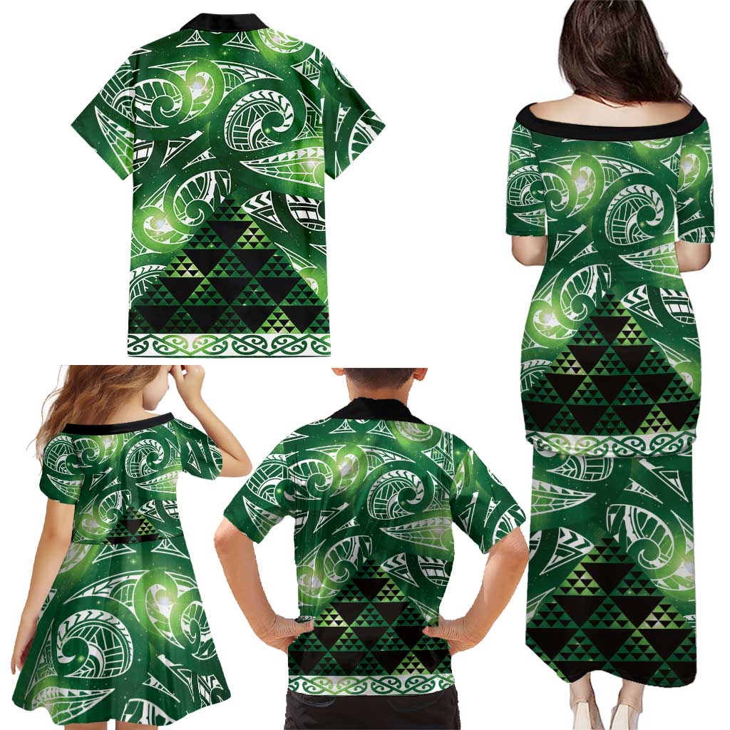 Matariki New Zealand Family Matching Puletasi and Hawaiian Shirt NZ Niho Taniwha Maori New Year Green Galaxy LT14 - Polynesian Pride