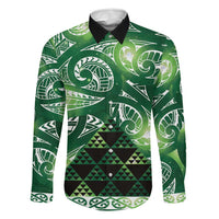 Matariki New Zealand Family Matching Puletasi and Hawaiian Shirt NZ Niho Taniwha Maori New Year Green Galaxy LT14 Dad's Shirt - Long Sleeve Green - Polynesian Pride