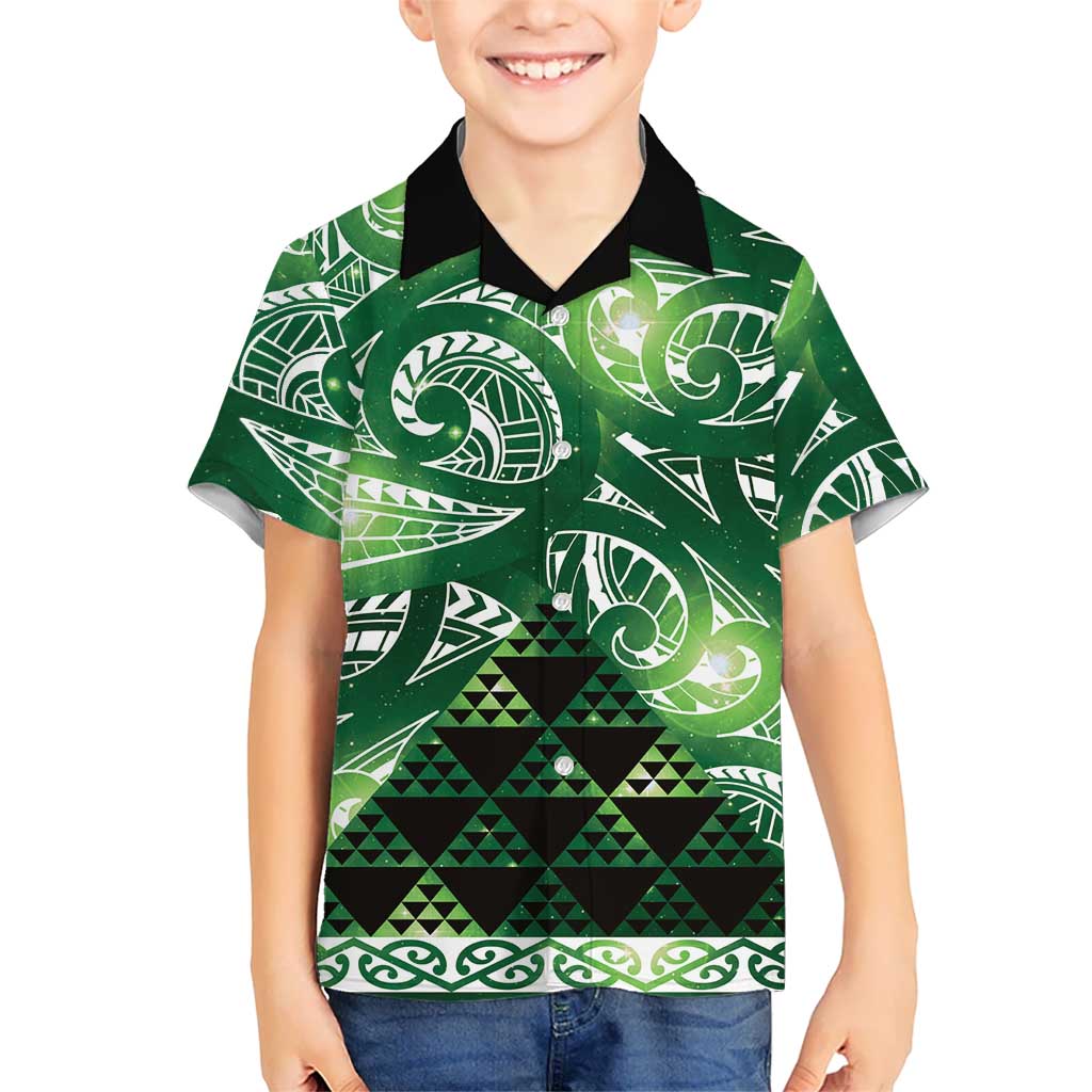 Matariki New Zealand Family Matching Puletasi and Hawaiian Shirt NZ Niho Taniwha Maori New Year Green Galaxy LT14 Son's Shirt Green - Polynesian Pride