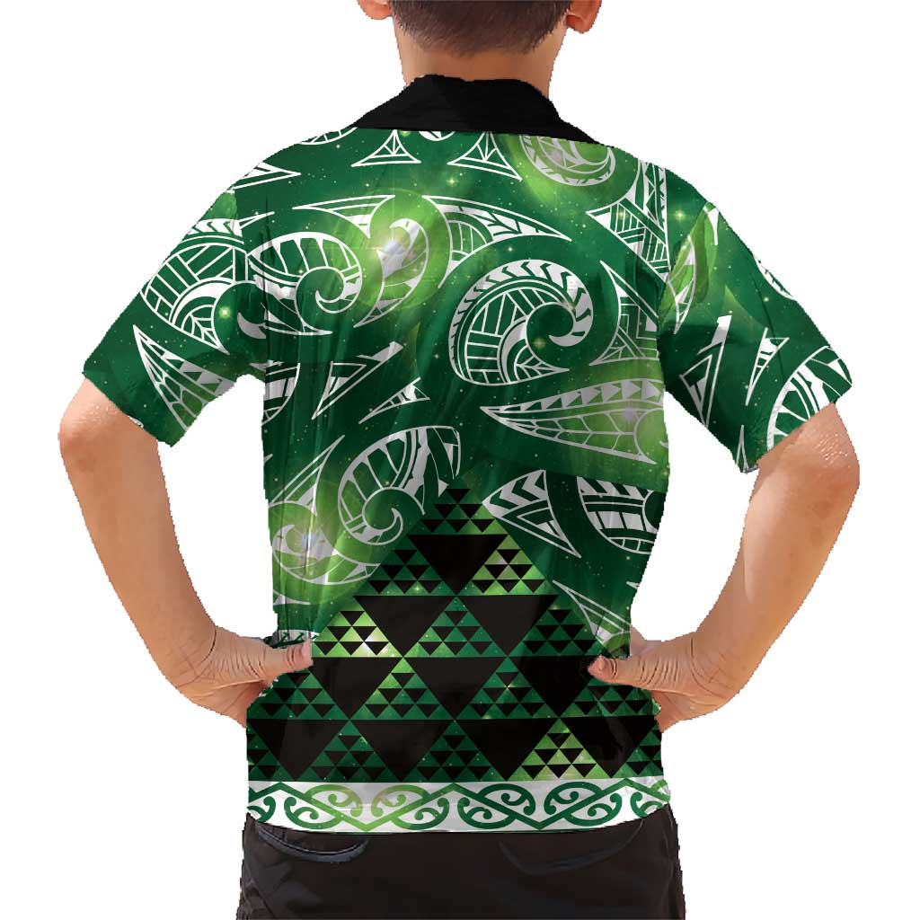 Matariki New Zealand Family Matching Tank Maxi Dress and Hawaiian Shirt NZ Niho Taniwha Maori New Year Green Galaxy LT14 - Polynesian Pride