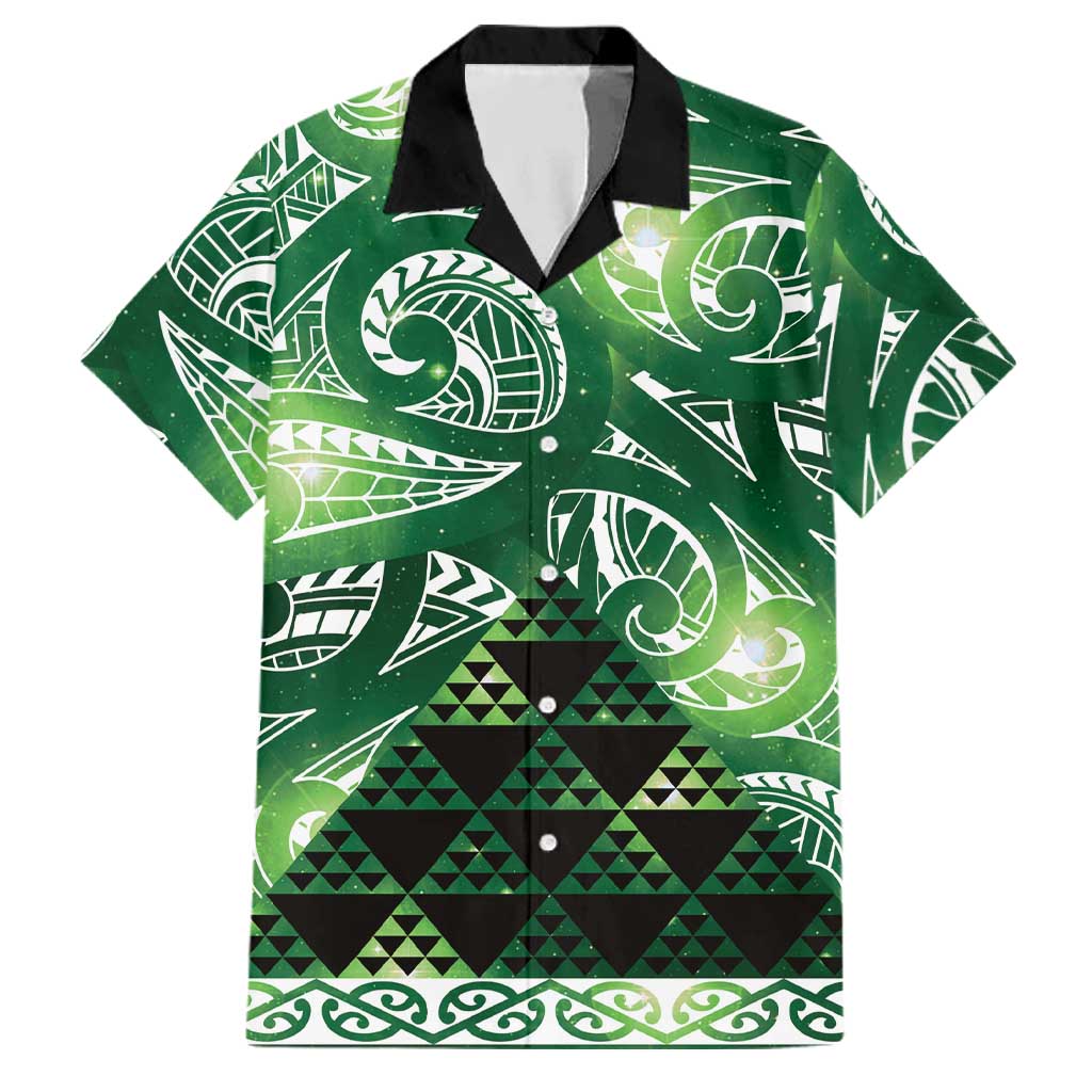 Matariki New Zealand Family Matching Tank Maxi Dress and Hawaiian Shirt NZ Niho Taniwha Maori New Year Green Galaxy LT14 Dad's Shirt - Short Sleeve Green - Polynesian Pride