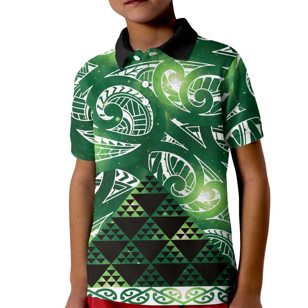 Matariki New Zealand Kid Polo Shirt NZ Niho Taniwha Maori New Year Green Galaxy