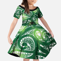 Matariki New Zealand Kid Short Sleeve Dress NZ Niho Taniwha Maori New Year Green Galaxy LT14 KID Green - Polynesian Pride