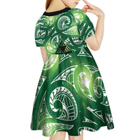 Matariki New Zealand Kid Short Sleeve Dress NZ Niho Taniwha Maori New Year Green Galaxy LT14 - Polynesian Pride