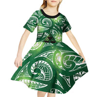 Matariki New Zealand Kid Short Sleeve Dress NZ Niho Taniwha Maori New Year Green Galaxy LT14 - Polynesian Pride