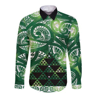 Matariki New Zealand Long Sleeve Button Shirt NZ Niho Taniwha Maori New Year Green Galaxy