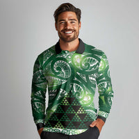 Matariki New Zealand Long Sleeve Polo Shirt NZ Niho Taniwha Maori New Year Green Galaxy