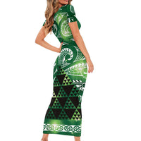 Matariki New Zealand Short Sleeve Bodycon Dress NZ Niho Taniwha Maori New Year Green Galaxy LT14 - Polynesian Pride