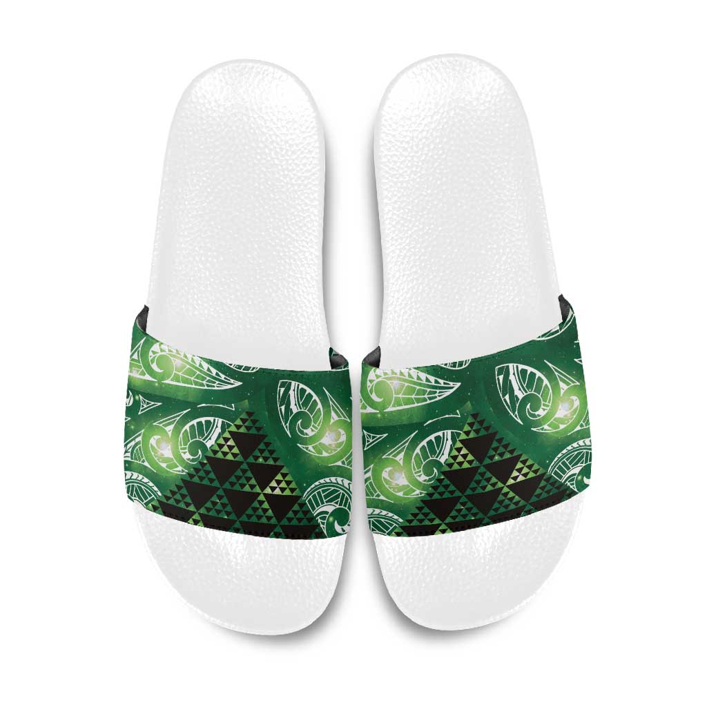 Matariki New Zealand Slide Sandals NZ Niho Taniwha Maori New Year Green Galaxy