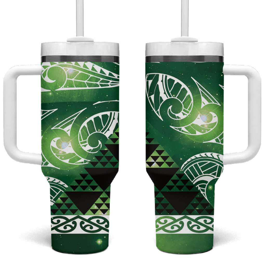 Matariki New Zealand Tumbler With Handle NZ Niho Taniwha Maori New Year Green Galaxy