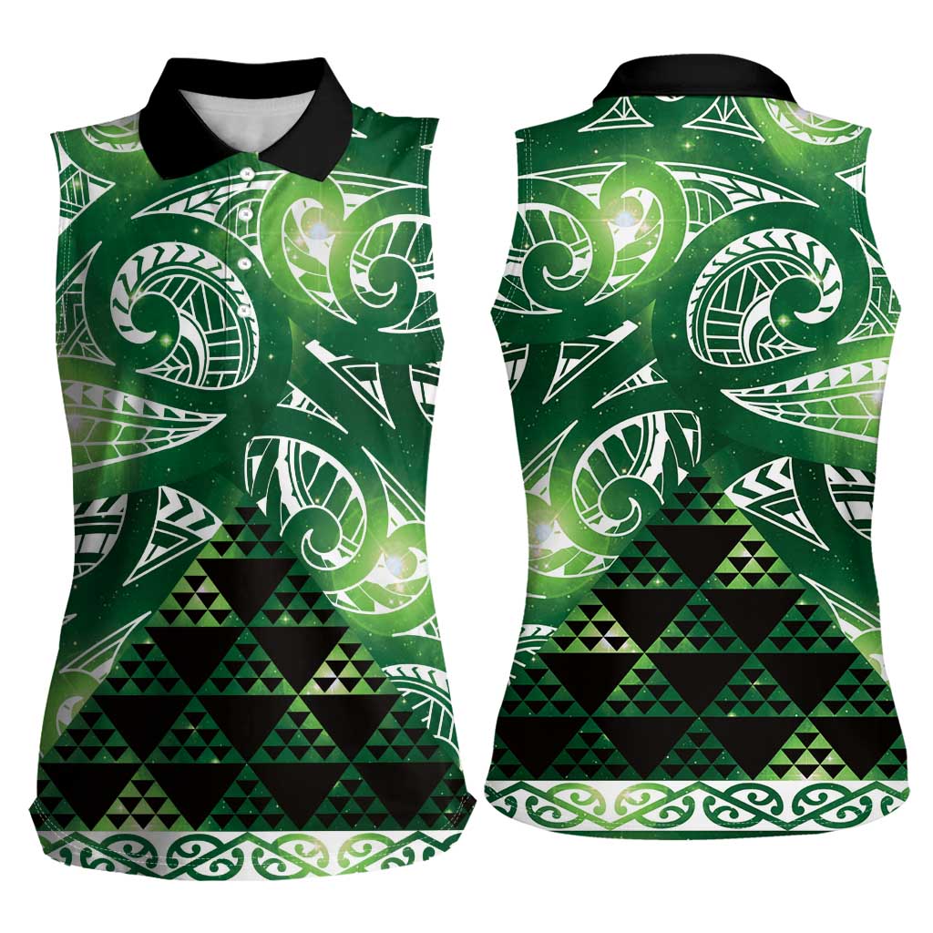 Matariki New Zealand Women Sleeveless Polo Shirt NZ Niho Taniwha Maori New Year Green Galaxy LT14 - Polynesian Pride
