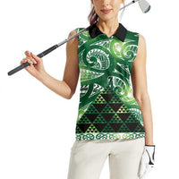 Matariki New Zealand Women Sleeveless Polo Shirt NZ Niho Taniwha Maori New Year Green Galaxy LT14 - Polynesian Pride
