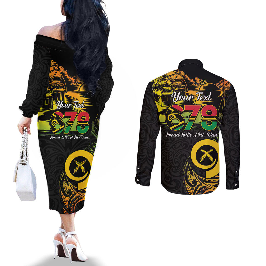 Personalised Vanuatu 678 Couples Matching Off The Shoulder Long Sleeve Dress and Long Sleeve Button Shirt Proud To Be A Ni-Van