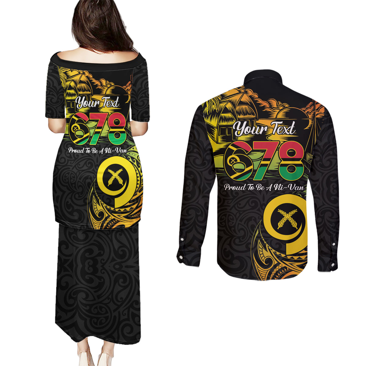 Personalised Vanuatu 678 Couples Matching Puletasi and Long Sleeve Button Shirt Proud To Be A Ni-Van