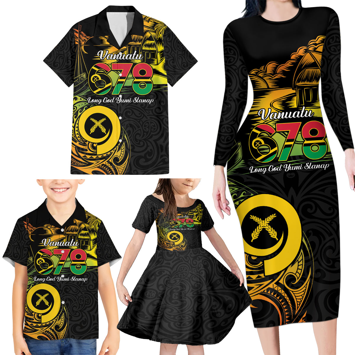 Personalised Vanuatu 678 Family Matching Long Sleeve Bodycon Dress and Hawaiian Shirt Proud To Be A Ni-Van LT14 - Polynesian Pride