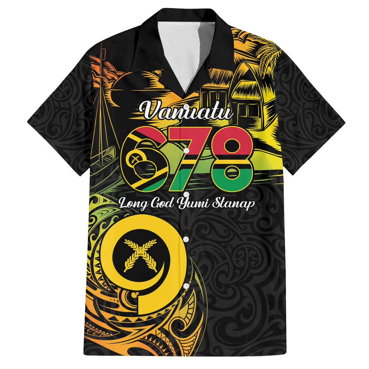 Personalised Vanuatu 678 Family Matching Long Sleeve Bodycon Dress and Hawaiian Shirt Proud To Be A Ni-Van LT14 Dad's Shirt - Short Sleeve Black - Polynesian Pride
