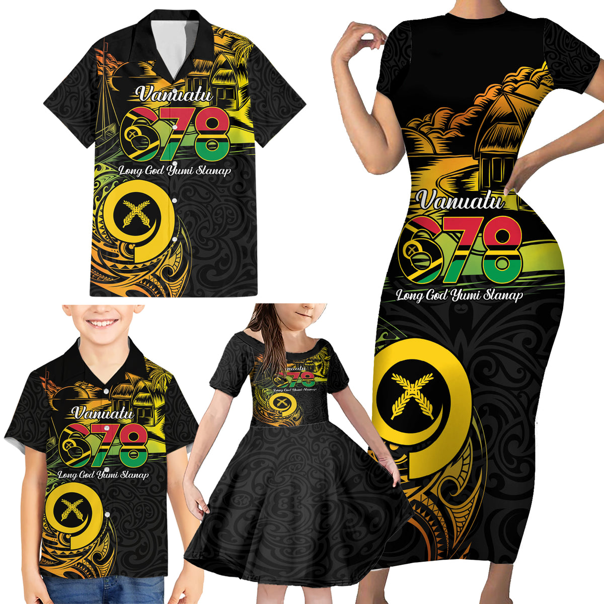 Personalised Vanuatu 678 Family Matching Short Sleeve Bodycon Dress and Hawaiian Shirt Proud To Be A Ni-Van LT14 - Polynesian Pride