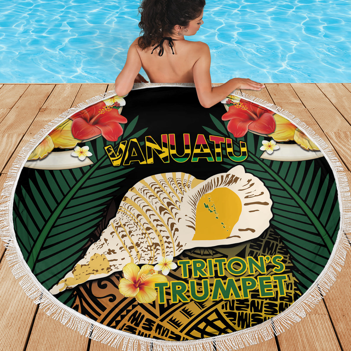 Vanuatu Triton's Trumpet Beach Blanket Tropical Flowers Vanuatuan Map
