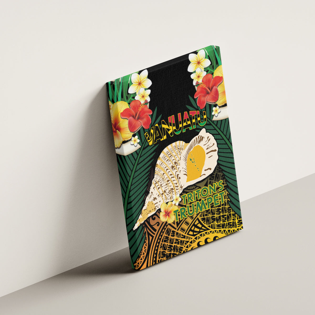 Vanuatu Triton's Trumpet Canvas Wall Art Tropical Flowers Vanuatuan Map