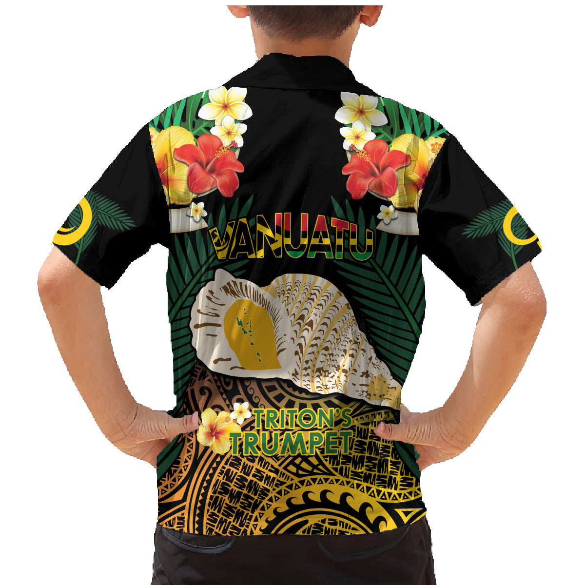 Vanuatu Triton's Trumpet Family Matching Mermaid Dress and Hawaiian Shirt Tropical Flowers Vanuatuan Map LT14 - Polynesian Pride