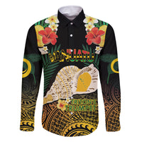 Vanuatu Triton's Trumpet Family Matching Mermaid Dress and Hawaiian Shirt Tropical Flowers Vanuatuan Map LT14 Dad's Shirt - Long Sleeve Black - Polynesian Pride