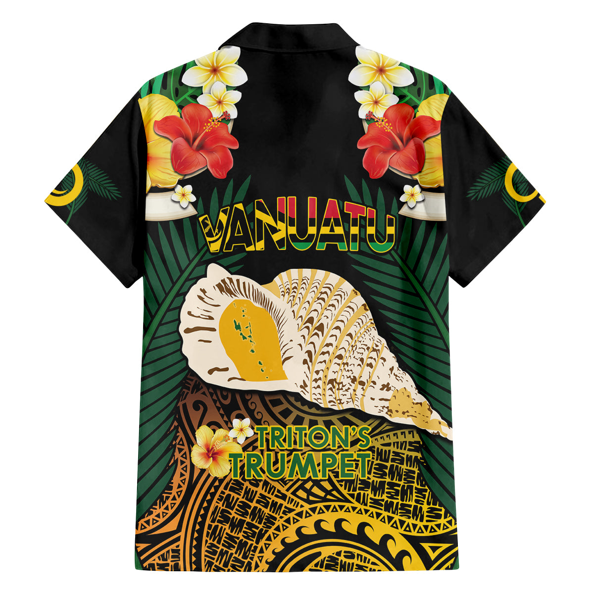 Vanuatu Triton's Trumpet Family Matching Off The Shoulder Long Sleeve Dress and Hawaiian Shirt Tropical Flowers Vanuatuan Map