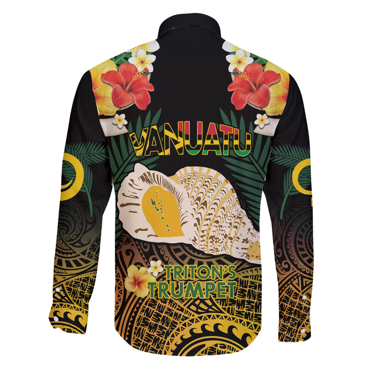 Vanuatu Triton's Trumpet Family Matching Puletasi and Hawaiian Shirt Tropical Flowers Vanuatuan Map LT14 - Polynesian Pride