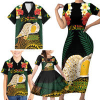 Vanuatu Triton's Trumpet Family Matching Short Sleeve Bodycon Dress and Hawaiian Shirt Tropical Flowers Vanuatuan Map LT14 - Polynesian Pride