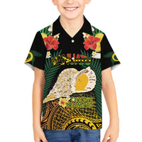 Vanuatu Triton's Trumpet Family Matching Short Sleeve Bodycon Dress and Hawaiian Shirt Tropical Flowers Vanuatuan Map LT14 Son's Shirt Black - Polynesian Pride