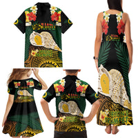 Vanuatu Triton's Trumpet Family Matching Tank Maxi Dress and Hawaiian Shirt Tropical Flowers Vanuatuan Map