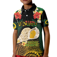 Vanuatu Triton's Trumpet Kid Polo Shirt Tropical Flowers Vanuatuan Map