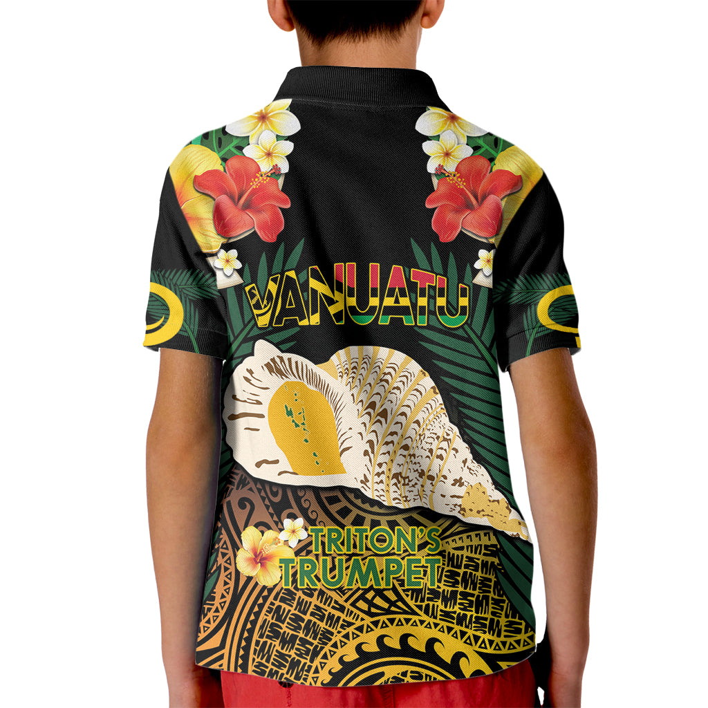 Vanuatu Triton's Trumpet Kid Polo Shirt Tropical Flowers Vanuatuan Map