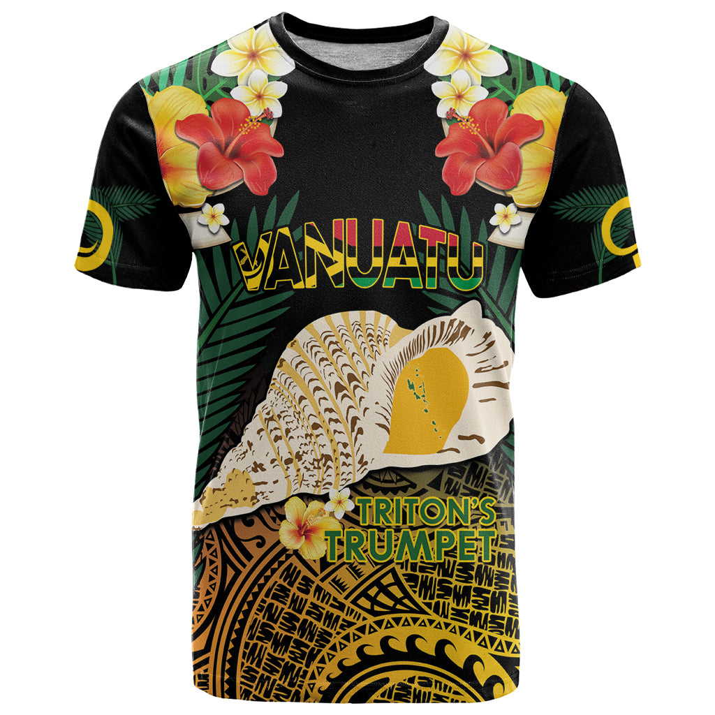Vanuatu Triton's Trumpet T Shirt Tropical Flowers Vanuatuan Map