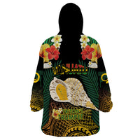 Vanuatu Triton's Trumpet Wearable Blanket Hoodie Tropical Flowers Vanuatuan Map