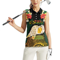 Vanuatu Triton's Trumpet Women Sleeveless Polo Shirt Tropical Flowers Vanuatuan Map