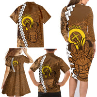 Vanuatu Coconut Crab Family Matching Long Sleeve Bodycon Dress and Hawaiian Shirt Ni-Van Tropical Leaves With Sand Drawing Art LT14 - Polynesian Pride